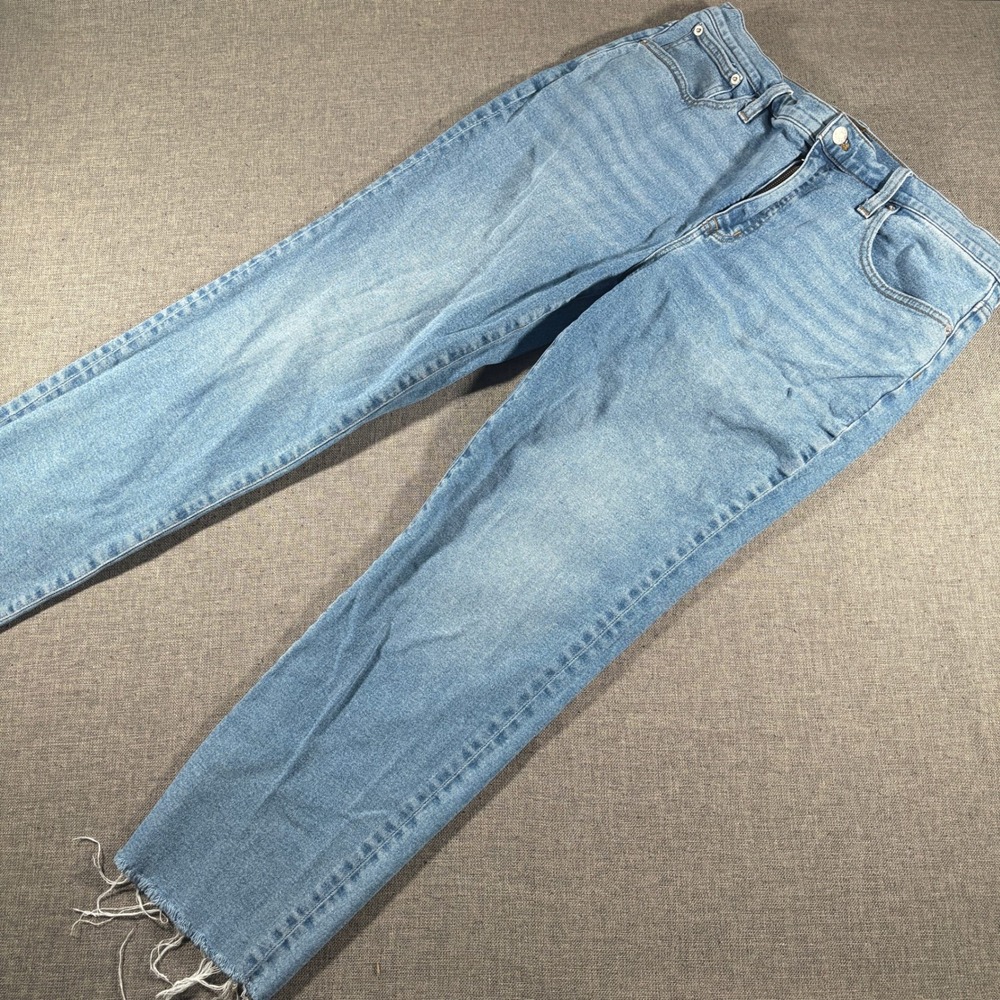 J.Crew Essential Straight Jeans Mens 32x26 Blue Raw Hem Stretch Denim